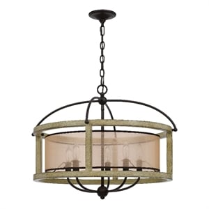Acia 26 Inch Chandelier-Classic Round Organza Shade Wood-Metal