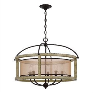 Acia 26 Inch Chandelier-Classic Round Organza Shade Wood-Metal