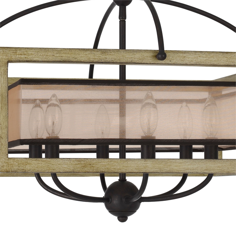 Acia 24 Inch Chandelier-Square Organza Shade-Wood-Metal