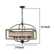 Acia 24 Inch Chandelier-Square Organza Shade-Wood-Metal