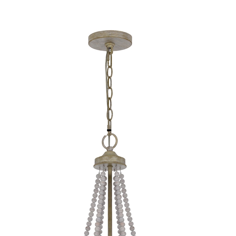 Maci 28 Inch Chandelier-White Beaded Candelabra Design-Brown Wood