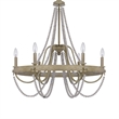 Maci 28 Inch Chandelier-White Beaded Candelabra Design-Brown Wood