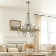 Maci 28 Inch Chandelier-White Beaded Candelabra Design-Brown Wood