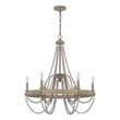 Maci 28 Inch Chandelier-White Beaded Candelabra Design-Brown Wood
