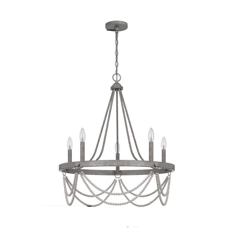 Lony 26 Inch Chandelier with White Beaded Candelabra Design-Metal