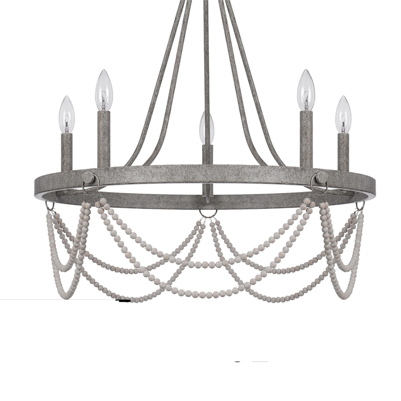 Lony 26 Inch Chandelier with White Beaded Candelabra Design-Metal