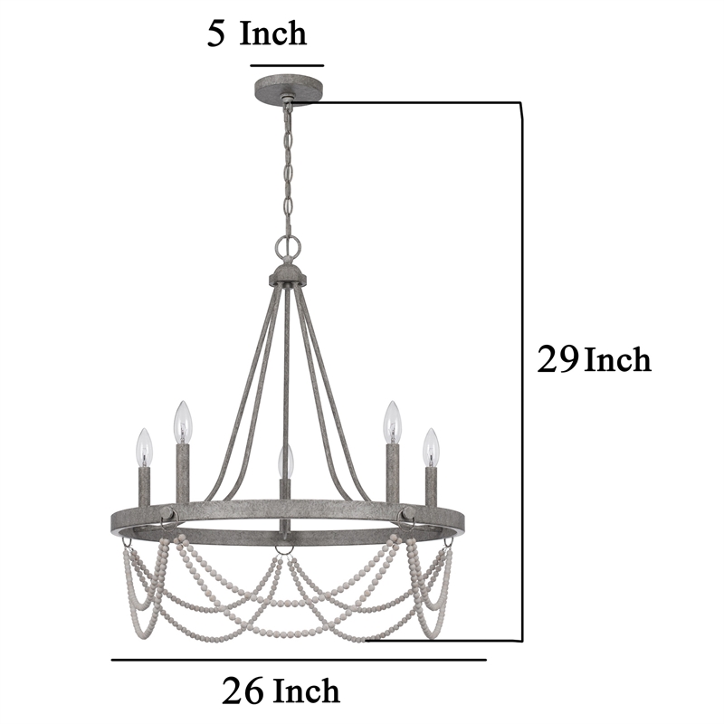 Lony 26 Inch Chandelier with White Beaded Candelabra Design-Metal