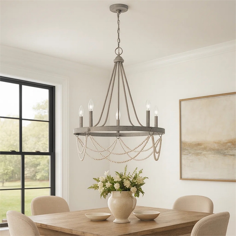 Lony 26 Inch Chandelier with White Beaded Candelabra Design-Metal