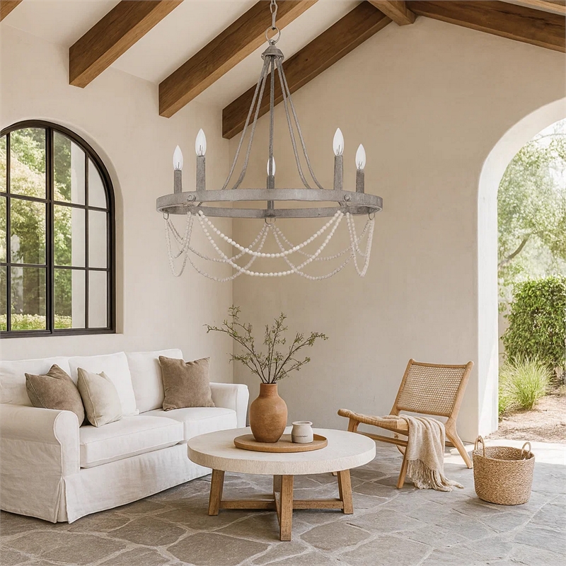 Lony 26 Inch Chandelier with White Beaded Candelabra Design-Metal