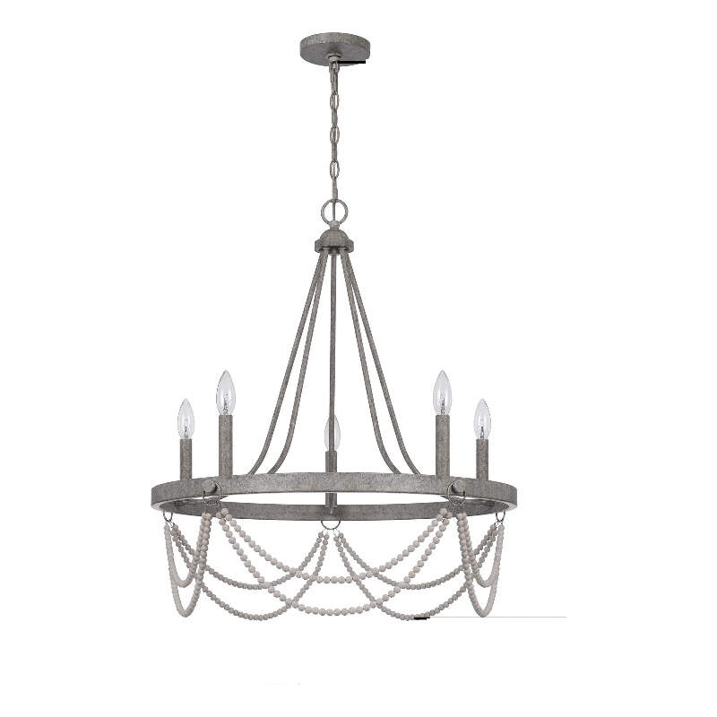 Lony 26 Inch Chandelier with White Beaded Candelabra Design-Metal