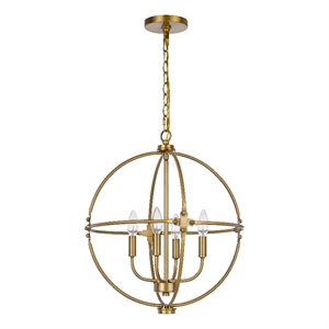 Shefy 18 Inch Chandelier-Locked Ring Candelabra Design-Brass Metal