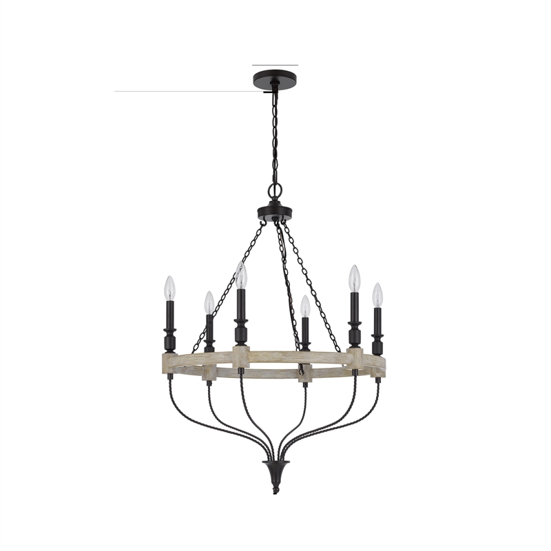 Omy 26 Inch Chandelier-Distressed Wood Wheel Candelabra Design-Black