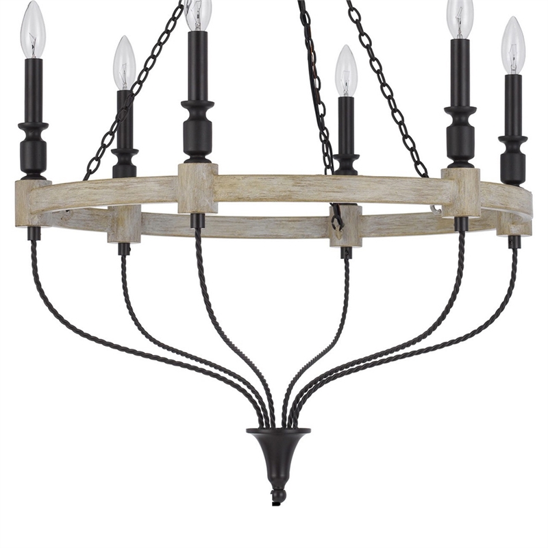 Omy 26 Inch Chandelier-Distressed Wood Wheel Candelabra Design-Black