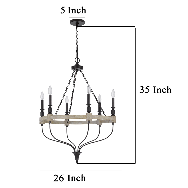 Omy 26 Inch Chandelier-Distressed Wood Wheel Candelabra Design-Black