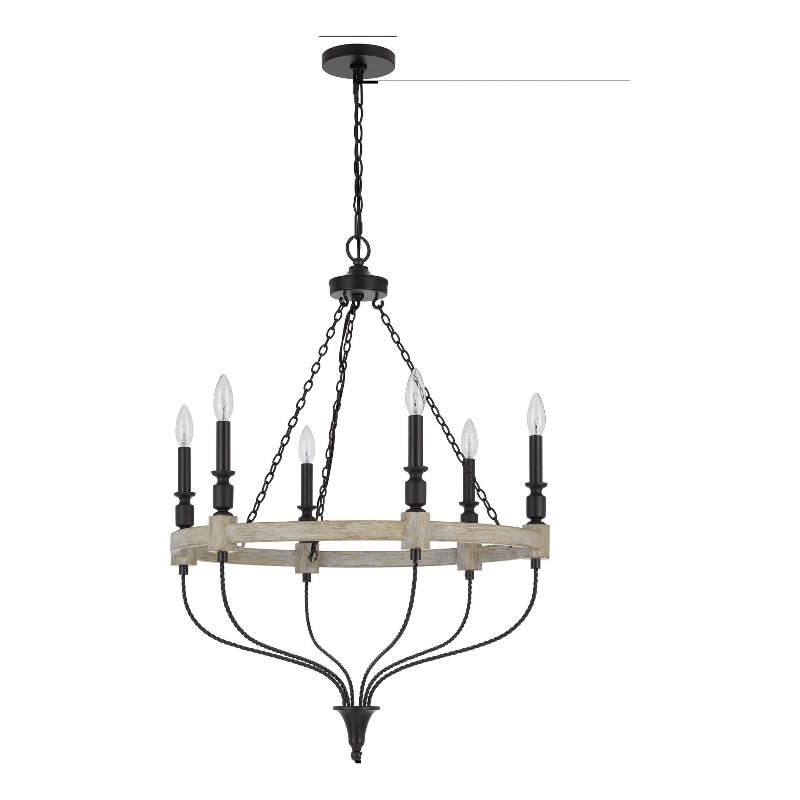 Omy 26 Inch Chandelier-Distressed Wood Wheel Candelabra Design-Black