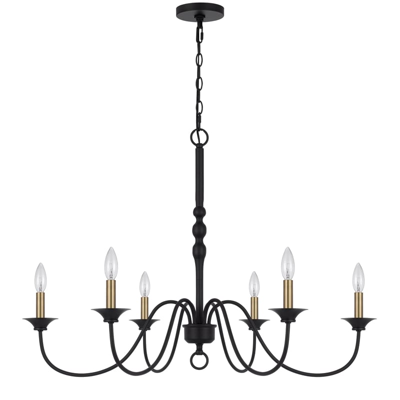 Rino 36 Inch Chandelier-Brass Candelabra Sleeve Accents-Black Metal
