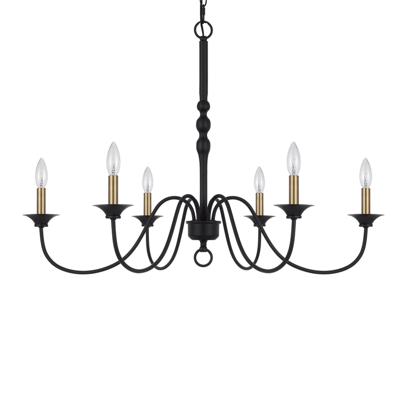Rino 36 Inch Chandelier-Brass Candelabra Sleeve Accents-Black Metal