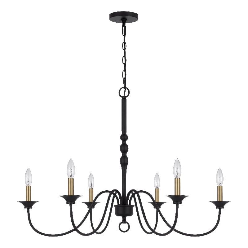 Rino 36 Inch Chandelier-Brass Candelabra Sleeve Accents-Black Metal