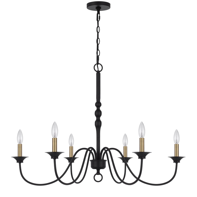 Rino 36 Inch Chandelier-Brass Candelabra Sleeve Accents-Black Metal