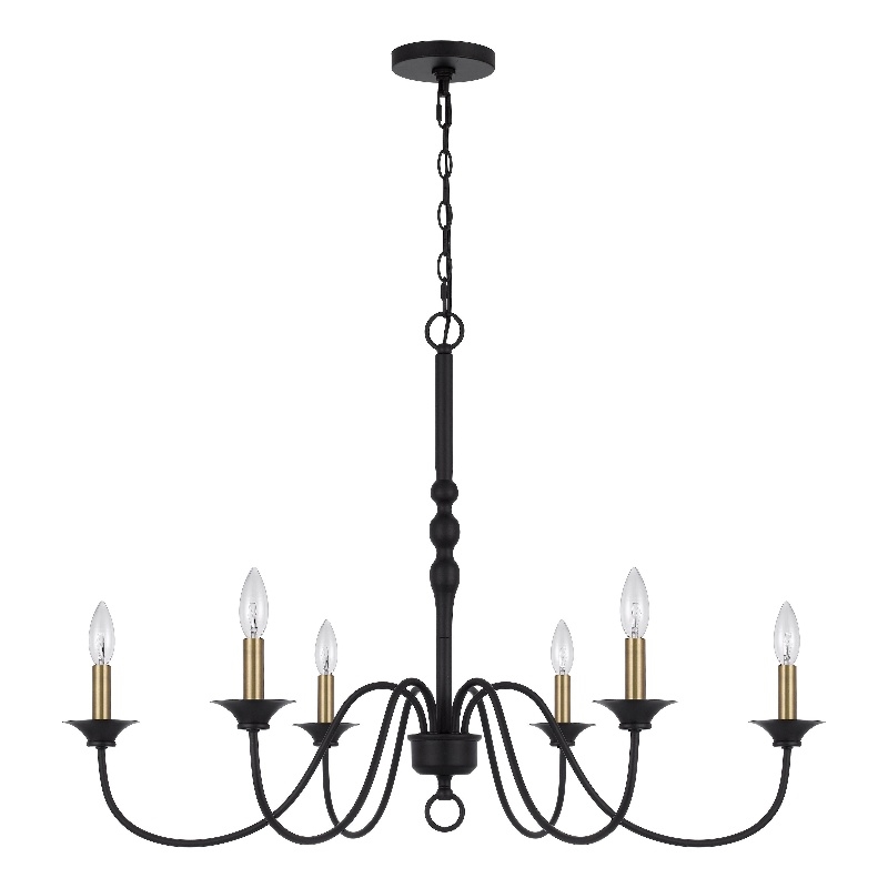 Rino 36 Inch Chandelier-Brass Candelabra Sleeve Accents-Black Metal