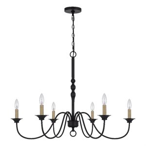 Rino 36 Inch Chandelier-Brass Candelabra Sleeve Accents-Black Metal