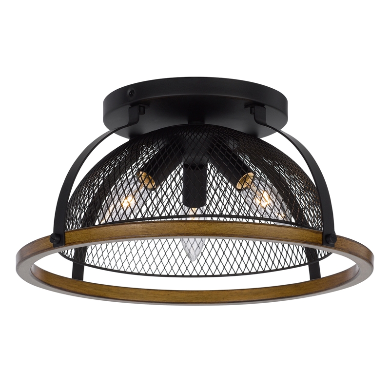 Monty 16 Inch Semi Flush Ceiling Mount Light Fixture-Black Mesh Shade