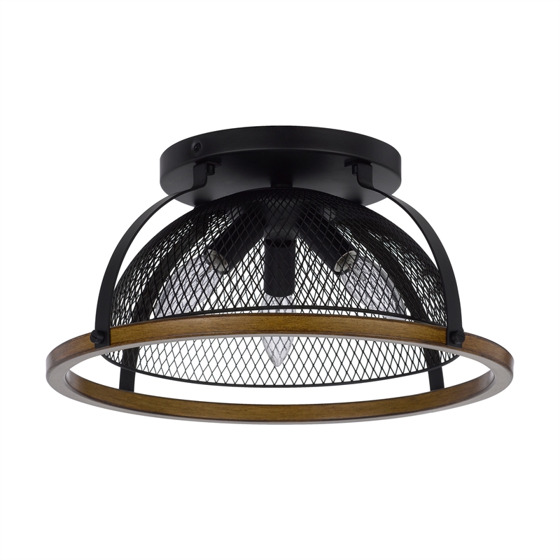 Monty 16 Inch Semi Flush Ceiling Mount Light Fixture-Black Mesh Shade