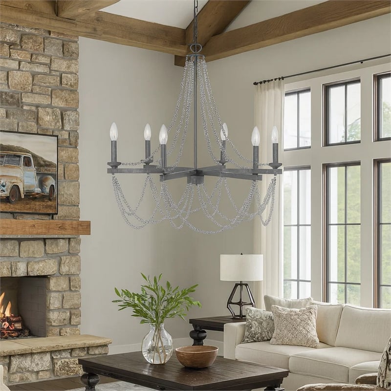 Tura 30 Inch Chandelier-Classic Chrome Beaded Candelabra Design