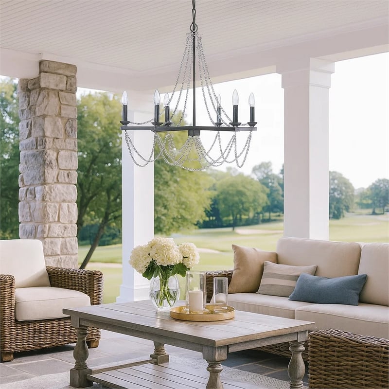 Tura 30 Inch Chandelier-Classic Chrome Beaded Candelabra Design