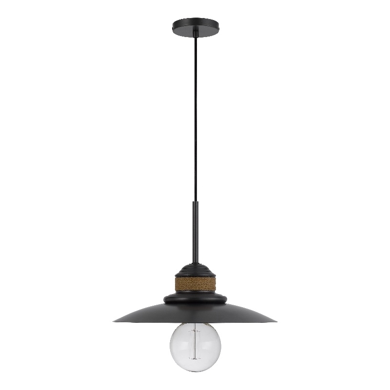 Oly 16 Inch Pendant Light w Burlap Rope Design-Dark Gray