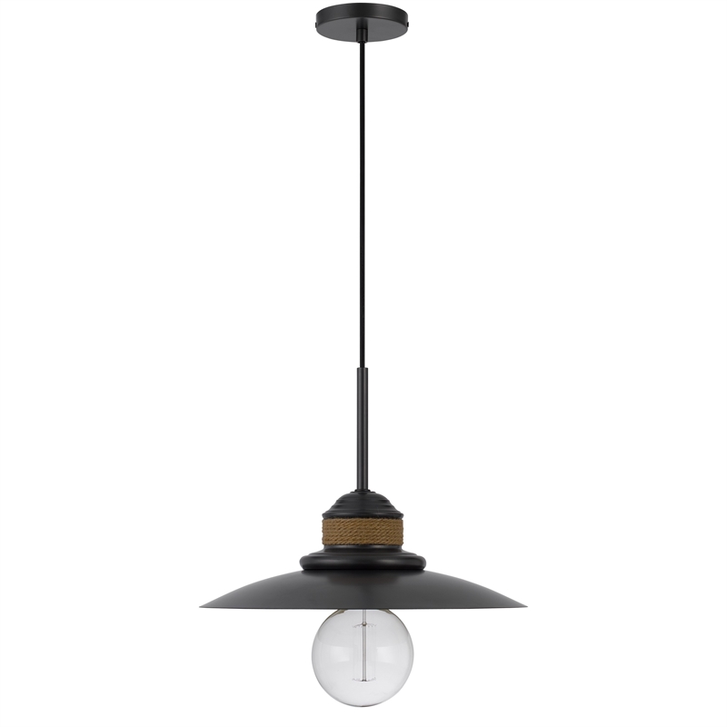 Oly 16 Inch Pendant Light w Burlap Rope Design-Dark Gray