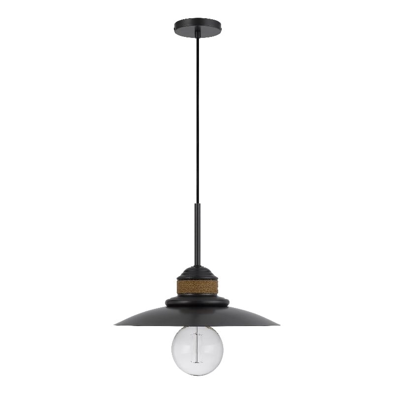 Oly 16 Inch Pendant Light w Burlap Rope Design-Dark Gray