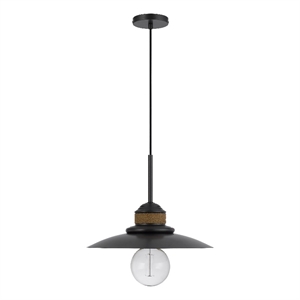 Oly 16 Inch Pendant Light w Burlap Rope Design-Dark Gray