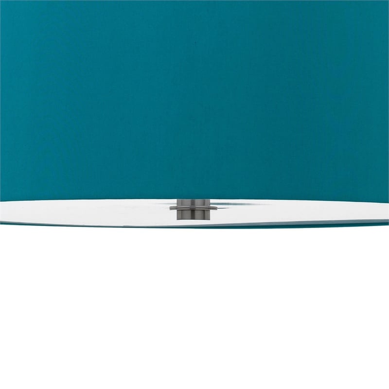 Sia Pendant Light Fixture w Blue Hardback Drum Shade-24 Inch Chrome
