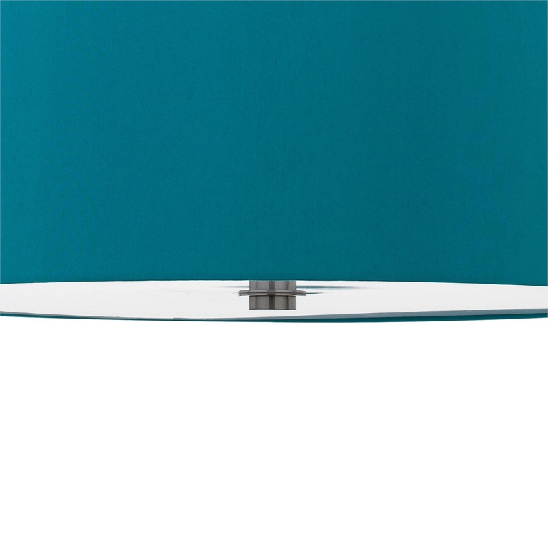 Sia Pendant Light Fixture w Blue Hardback Drum Shade-24 Inch Chrome