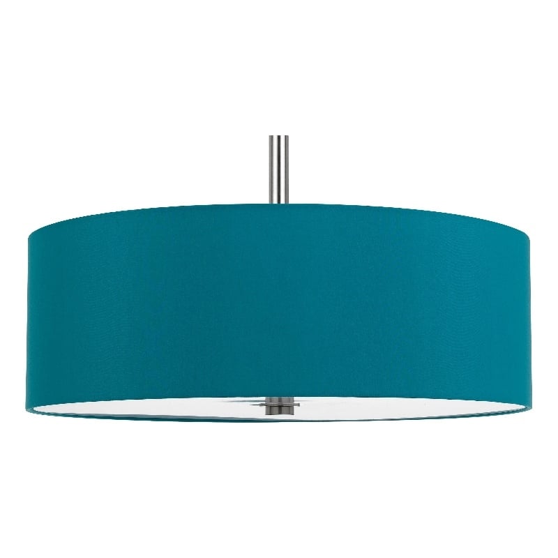 Sia Pendant Light Fixture w Blue Hardback Drum Shade-24 Inch Chrome