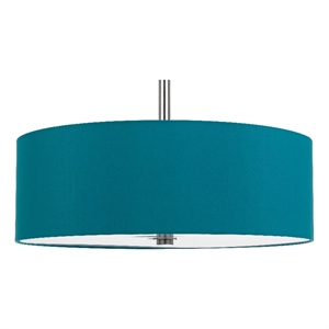 Sia Pendant Light Fixture w Blue Hardback Drum Shade-24 Inch Chrome