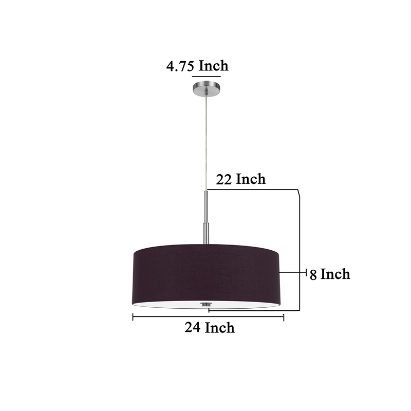 Sia Pendant Light Fixture w Plum Hardback Drum Shade-24 Inch Chrome