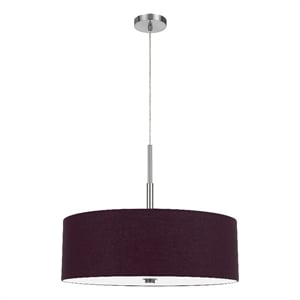 Sia Pendant Light Fixture w Plum Hardback Drum Shade-24 Inch Chrome