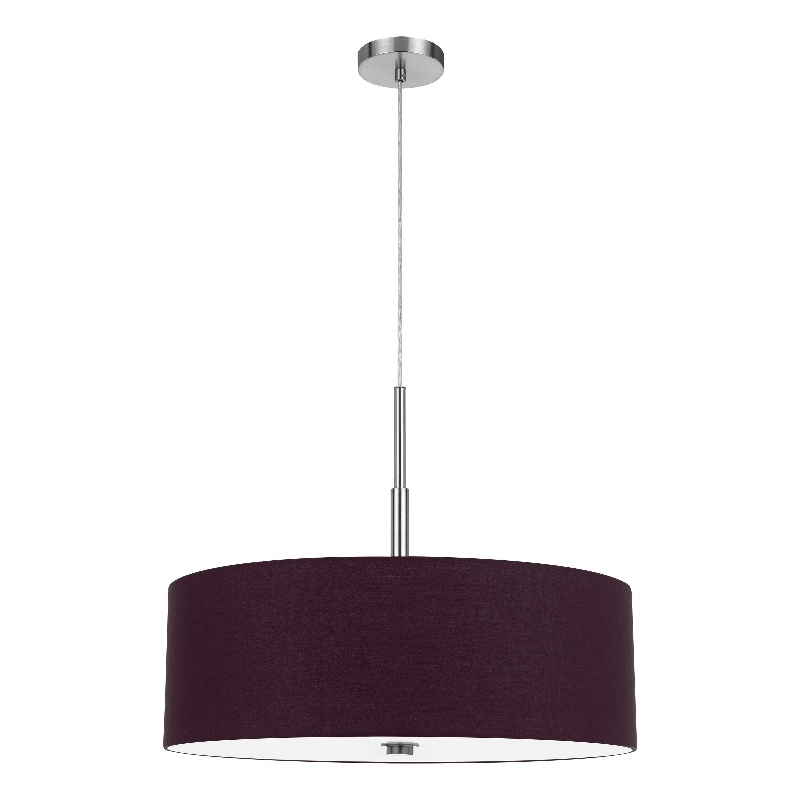 Sia Pendant Light Fixture w Plum Hardback Drum Shade-24 Inch Chrome