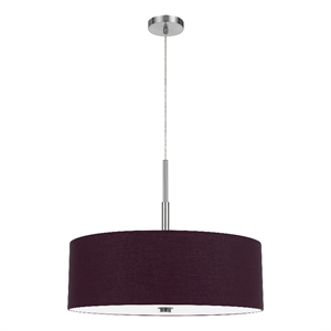 Sia Pendant Light Fixture w Plum Hardback Drum Shade-24 Inch Chrome