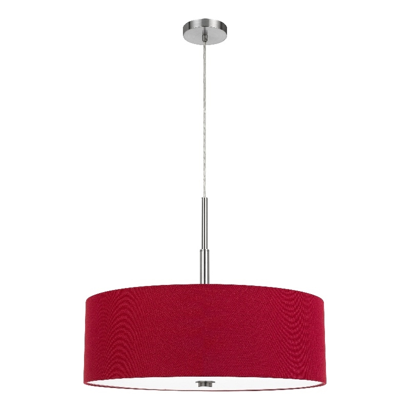 Sia Pendant Light Fixture w Red Hardback Drum Shade-24 Inch Chrome