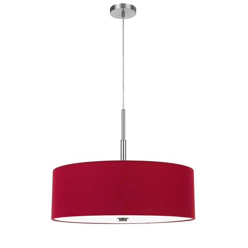 Sia Pendant Light Fixture w Red Hardback Drum Shade-24 Inch Chrome