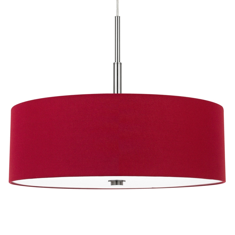 Sia Pendant Light Fixture w Red Hardback Drum Shade-24 Inch Chrome