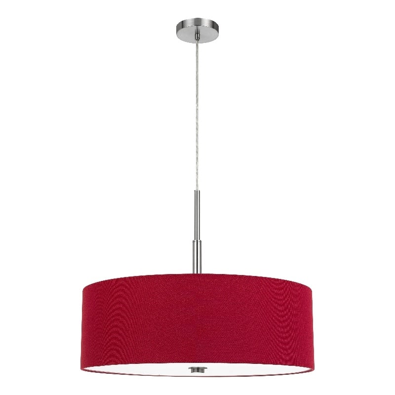 Sia Pendant Light Fixture w Red Hardback Drum Shade-24 Inch Chrome