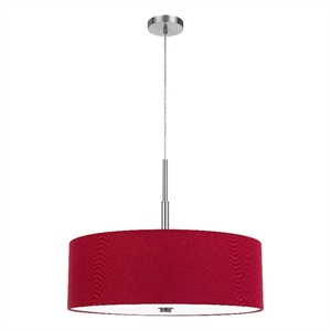 Sia Pendant Light Fixture w Red Hardback Drum Shade-24 Inch Chrome