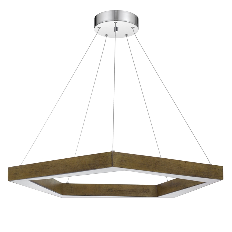 Zemy Pendant Light Fixture w LED Lights-Angled Wood-30 Inch Brown