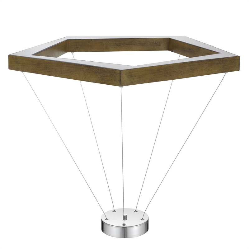 Zemy Pendant Light Fixture w LED Lights-Angled Wood-30 Inch Brown