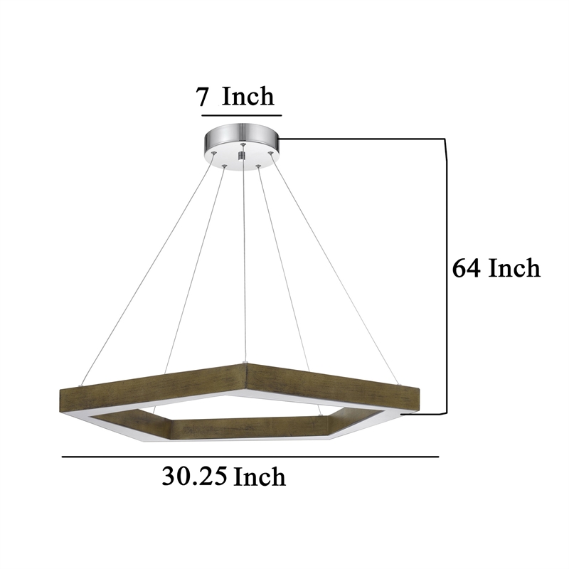 Zemy Pendant Light Fixture w LED Lights-Angled Wood-30 Inch Brown