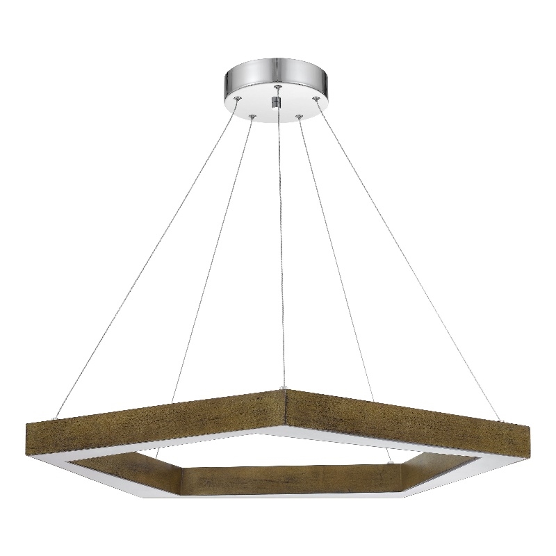Zemy Pendant Light Fixture w LED Lights-Angled Wood-30 Inch Brown